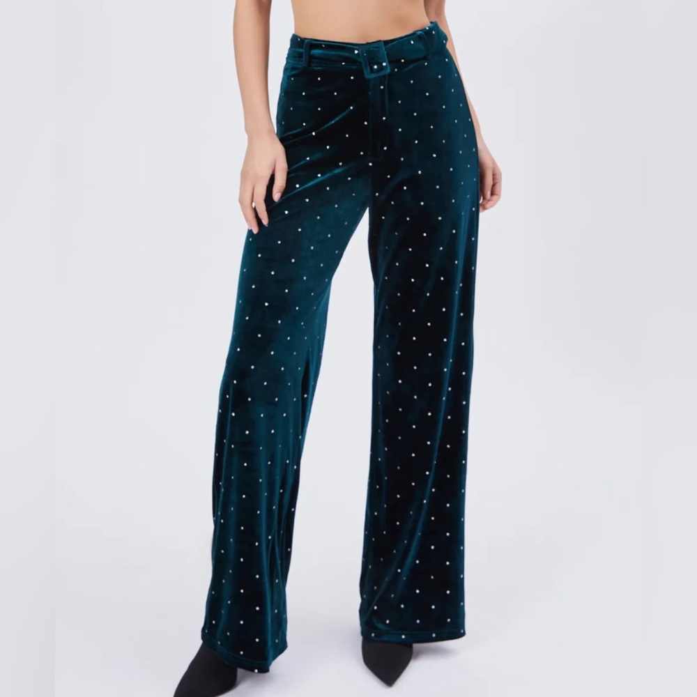 New Diamond Velvet Wide Leg Trousers with Belt